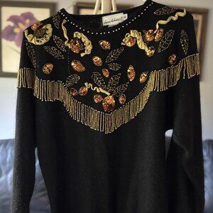 Laura Winston Sweater with Gold Dangle Beads - Embellished Knit